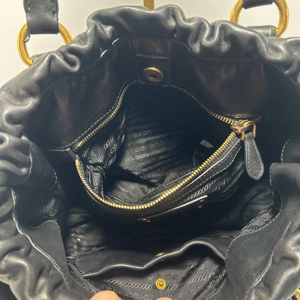 Prada Soft Calf Tote in Black Leather with Gold Hardware - Picture 7 of 10